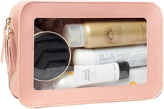 Clear Makeup Bag Small, TSA Approved Portable Toiletry Bag with Zipper Cosmetic Travel Bag Makeup Organizer Case Mini Makeup Pouch for Purse Car Organizer Bag for Women Men