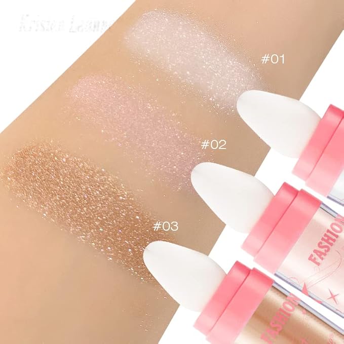 AKARY Shimmer Highlighter Powder, Fairy Polvo De Hadas Highlighter Powder & Blush Stick, Instant Glow Luminizer Duo, Glitter Body Face Hair High Gloss Stick, Sparkle Smudge-Proof Highlighter Stick Party Makeup (C-#01)