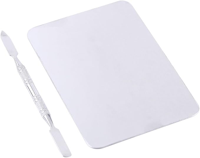 Mixing Palette Small Stainless Steel Makeup Palette Rec Shape Mixing Plate Tools with Spatula Nail Art Palette for Blending Cosmetic Shades