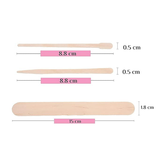 Mibly 3 Style 150 Pcs Assorted Wooden Wax Sticks for Body Legs Face and Small Medium Large Sizes Eyebrow Waxing Applicator Spatulas for Hair Removal or Wood Craft Sticks