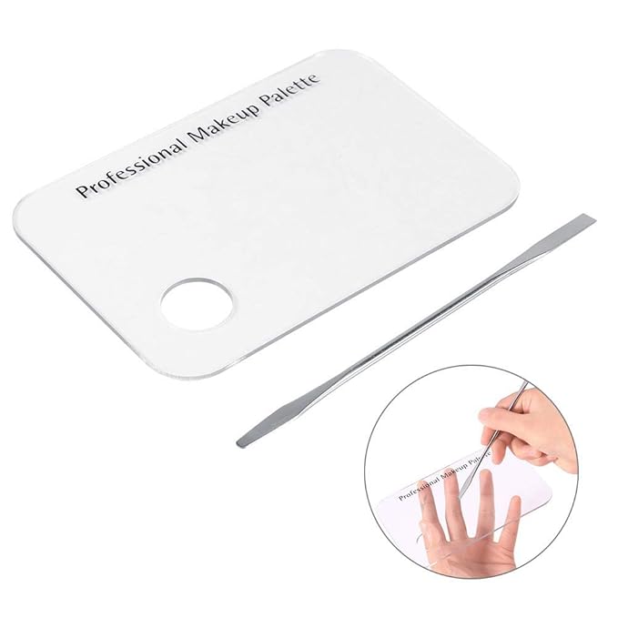 Makeup Palette with Spatula, Rotekt Clear Acrylic Makeup Nail Art Cosmetic Mixing Palette & Stainless Spatula Tool Applicators Set,Nail Holder Display Cosmetic Makeup Palette Tray Accessories