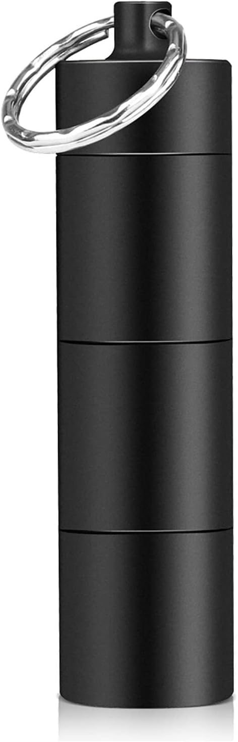 Opret Keychain Pill Holder, 3 Compartments Metal Small Pill Case, Waterproof Portable Travel Pill Box, Pill Container for Purse (Black)