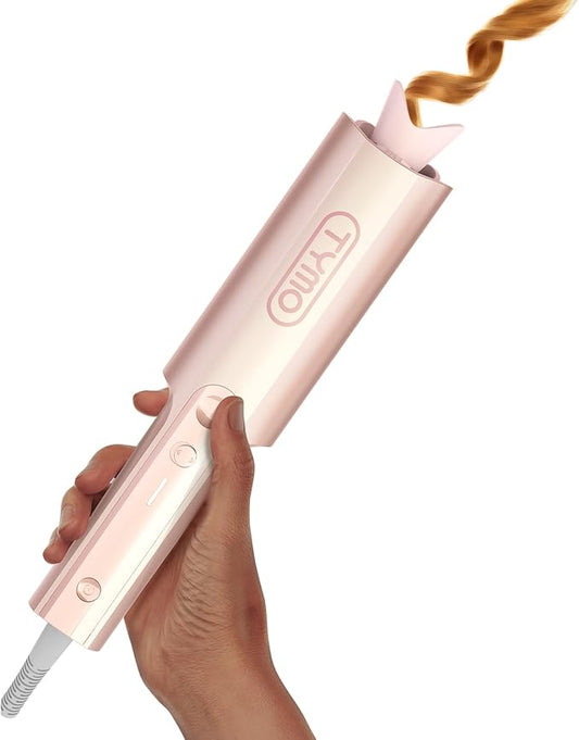 Upgraded Automatic Rotating Curling Iron - TYMO CurlPro Plus Long Barrel Curling Wand for Long Hair, Ceramic Hair Curler for Women, Anti-Scald, Tangle-Free, 600M Ionic, Dual Voltage,Gold Blush, 1 Inch