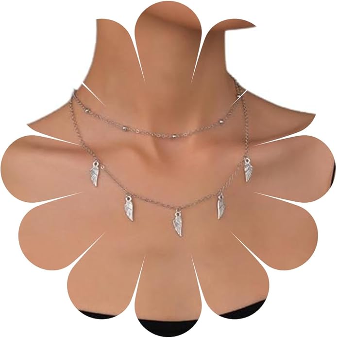 Vintage Layered Wing Dangle Necklace Angel Wing Pendant Necklace Tiny Wing Choker Necklace Silver Angel Wing Necklace Jewelry for Women