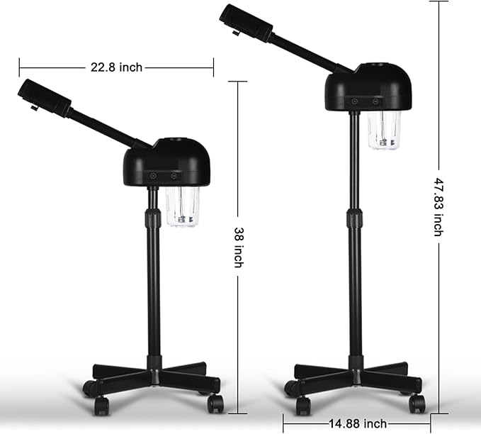 Stand Professional Ozone Facial Steamer with Touch Control, Hot Mist Function, Adjustable Height & Rolling Base, 360° Rotatable Nozzle, Use for Home, Salon SPA (Black)