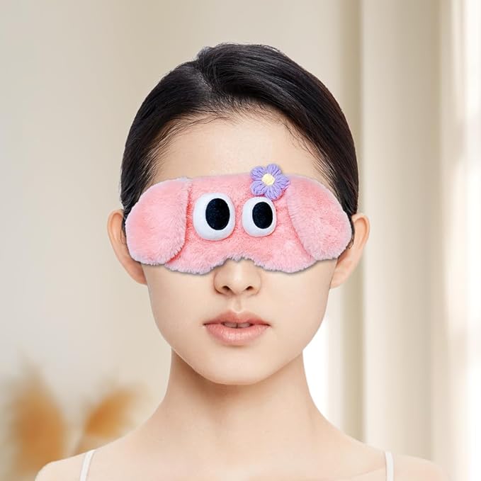 PERFECTSIGHT Dog Sleep Eye Masks, Cute Plush Sleep Eye Cover Lightweight Adjustable Eyeshade Faux Fur Mask Cover for Women Men Kids Sleep Travel Nap, Pink Puppy