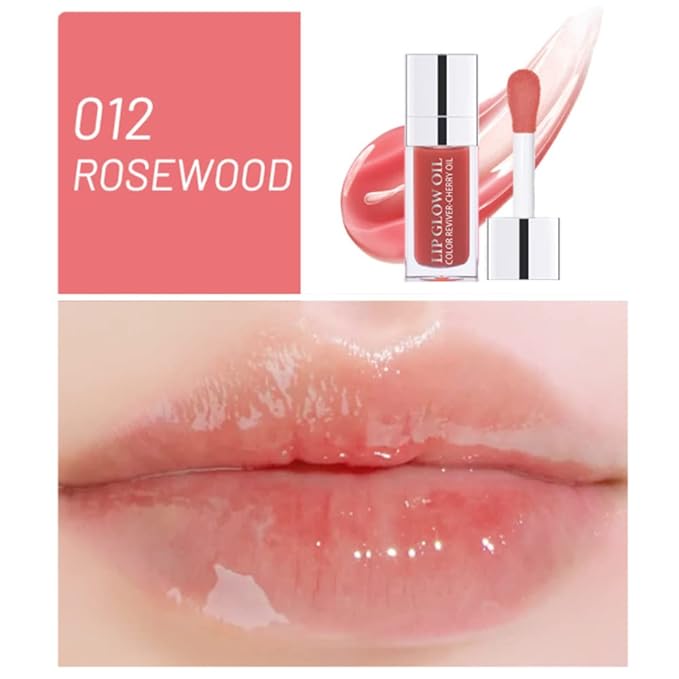 Yasovigi Hydrating Lip Oil Plumping Lip Tint Moisturizing Lip Gloss, Transparent Lip Balm Care Stick Nourishing Repairing Non-sticky, Moisture&Lighten Lip Lines (Transparent + Rosewood)