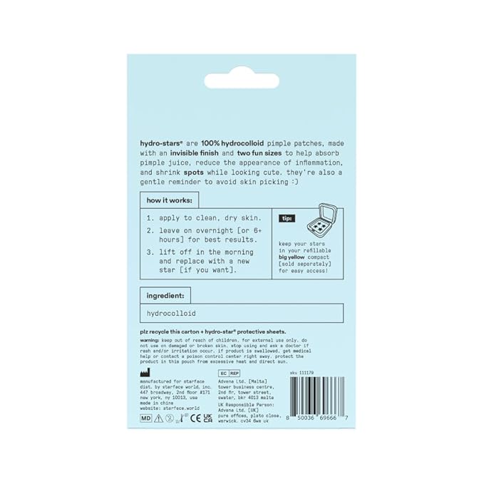 Starface Hydro-Star Clear Big Pack, Invisible Hydrocolloid Pimple Patches, Two Sizes and Star Shape, Absorb Fluid and Reduce Redness (96 Count)