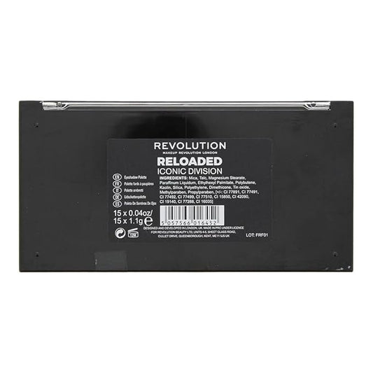 Makeup Revolution Reloaded Palette, Makeup Eyeshadow Palette, Includes 15 Shades, Lasts All Day Long, Vegan & Cruelty Free, Iconic Division, 16.5g