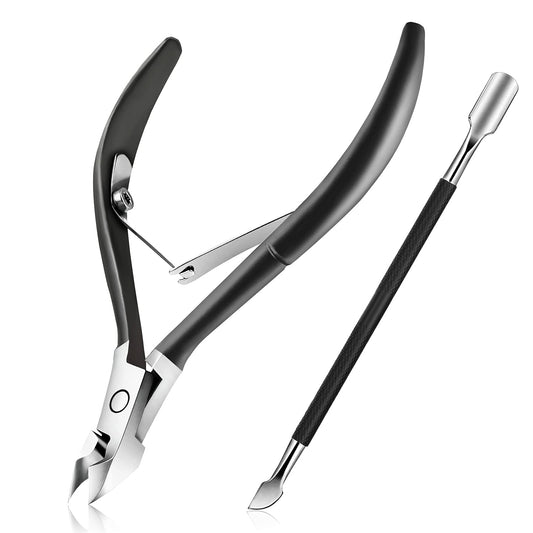 Easkep Cuticle Trimmer and Pusher, Professional Stainless Steel Cuticle Cutter, Black