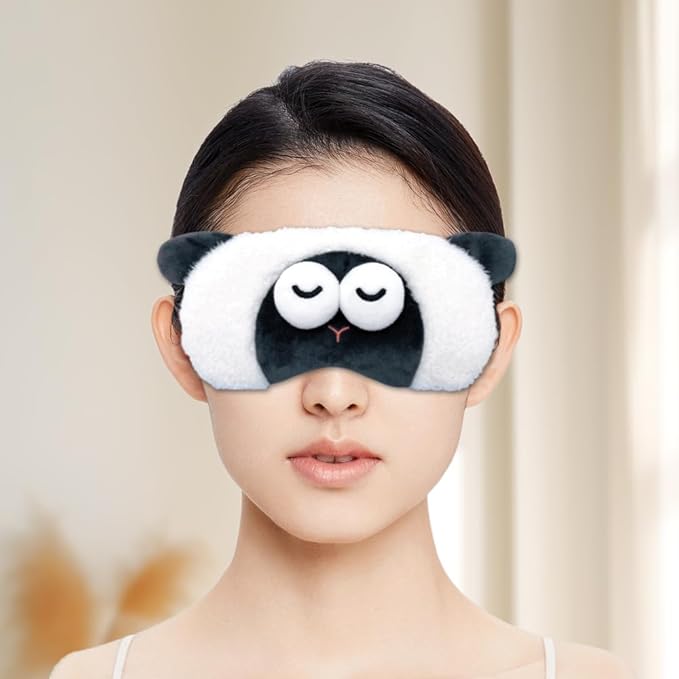 PERFECTSIGHT Sleep Eye Masks, Cute Plush Sleep Eye Cover Lightweight Adjustable Eyeshade Faux Fur Mask Cover for Women Men Sleep Travel Nap (Sheep)