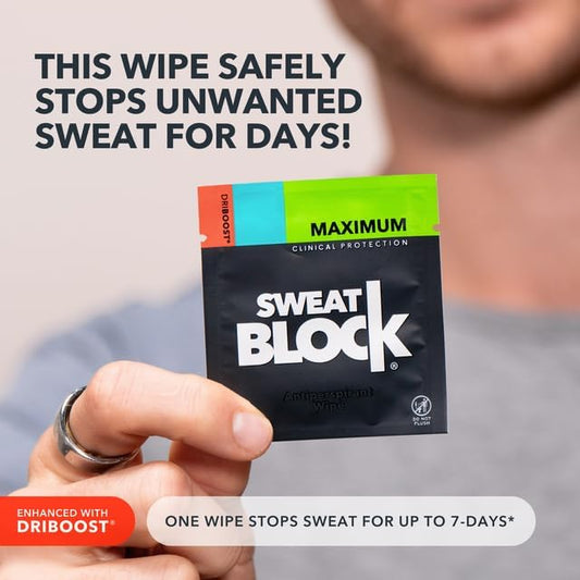 SweatBlock Antiperspirant Wipes - Maximum Clinical Strength - Treat Hyperhidrosis & Excessive Sweating for Men, Women, & Teens - up to 7 Days Protection Per Wipe - Dermatologist Tested - 30 Wipes