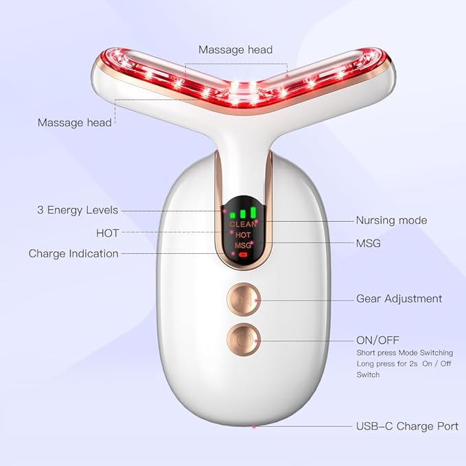 Neck Face Massager, Multifunctional Facial Massager, Face Sculpting Tool for Skin Care with Vibration, Thermal (White Gold)