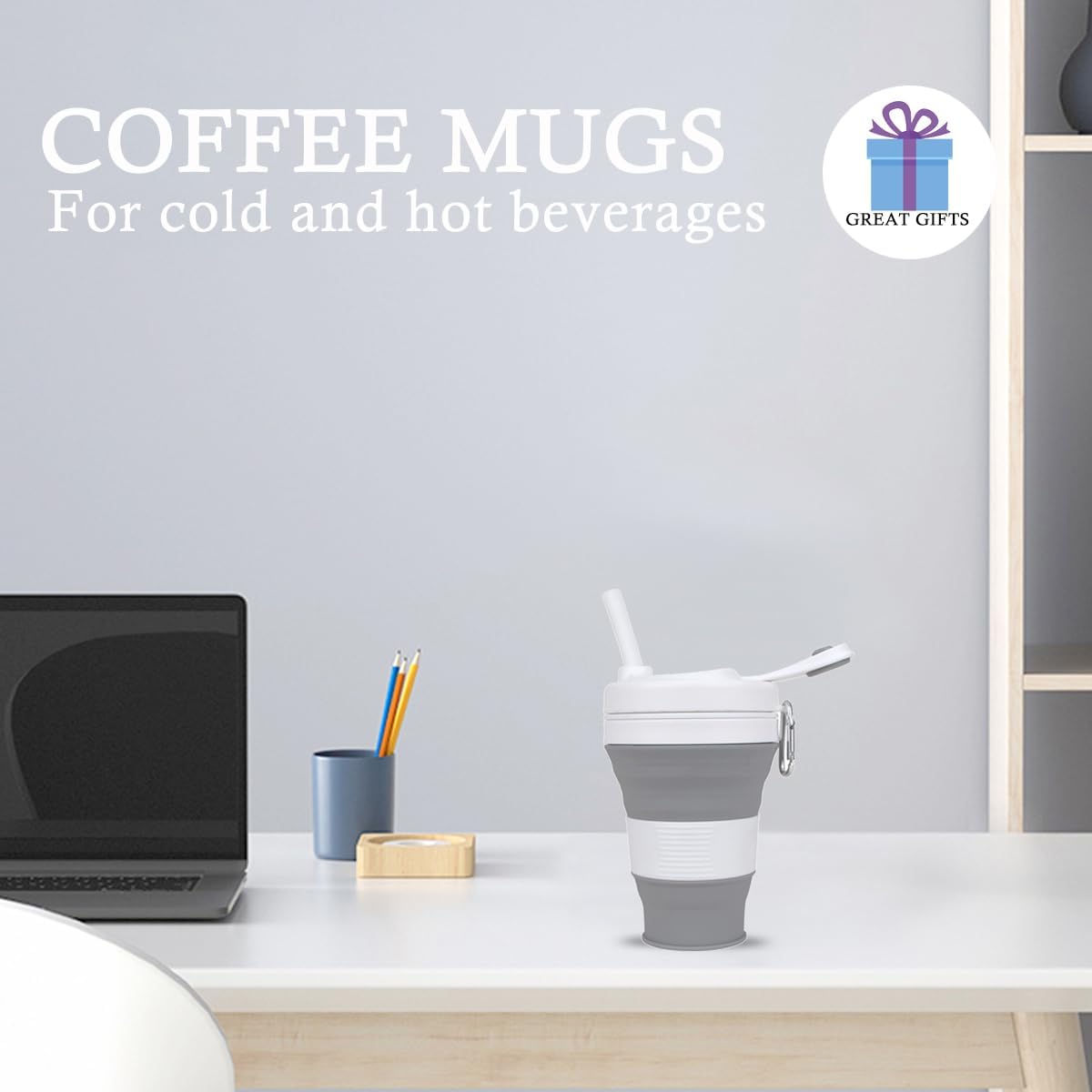 Silicone Coffee Cup with Straw lid Collapsible Cups for Traveling 20oz Lightweight Folding Water Mug for Picnic Hicking Camping Climbing