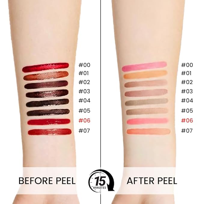 3Pcs Peel Off Matte Liquid Lip Gloss Stain-Lip Liner with Tweezer, Peel Off Lip Stain, Long Lasting & Waterproof Lipstick Tattoo, Transfer-Proof Lip Gloss for All Skin Types (00#+02#+06#, 3Pcs)