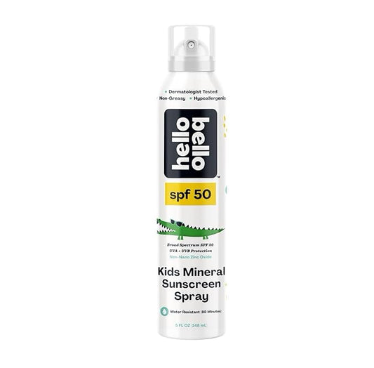 Hello Bello SPF 50 Kids Mineral Sunscreen Spray, Hypoallergenic Broad Spectrum UVA and UVB Protection, Reef Friendly and Water Resistant, 5 oz