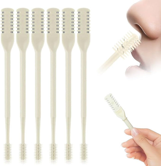 Nasal Hair Cutter, 2025 Upgraded Double Sided Noses Hairs Knife, 360° Rotating Portable Manual Nose Hair Trimmer, Noses Hairs Remover for Women Men Travel Essentials (Beige, 6 Pcs)