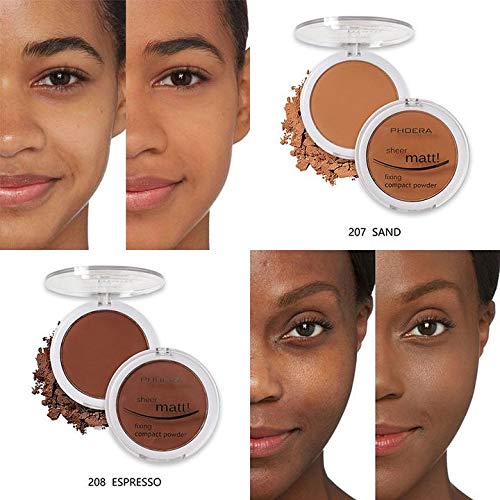 AQUAPURITY - PHOERA Sheer Matte Fixing Powder Makeup Base Fixer Setting Powder Foundation Fixing Compact Pressed Powder Long Lasting Make Up Fixer Skin Vitamin E Beauty Blender (205 Golden Beige…)