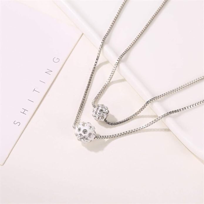 Bohemian Multi-layer Necklace Full Rhinestone Ball Pendant Fashion Silver Necklaces Chain Jewelry For Woman and Girls