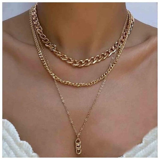 Punk Layered Necklace Choker Gold Cable Chain Necklace Vintage Chain Drop Necklace Multi Layer Necklace Set Jewelry for Women and Girls Gifts