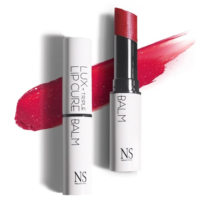 NATURAL SHINE NS BEAUTY Lux Triple Lip CURE Glossy Balm HERA (Pink Red) | Chapstick Hydration and Exfoliator | Overnight Lip Treatment Care Deep Nourishing for Dry Cracked Chapped Lips (0.17oz)