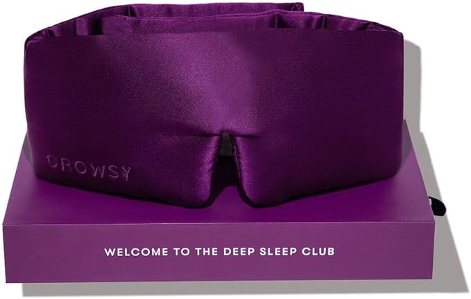 DROWSY Silk Sleep Mask. Face-Hugging, Padded Silk Cocoon for Luxury Sleep in Total Darkness. (Purple Martini)