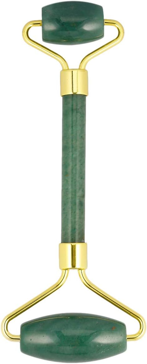 mookaitedecor Green Aventurine Stone Roller for Face Massage Neck, Anti-Aging Facial Massager with Double Rollers