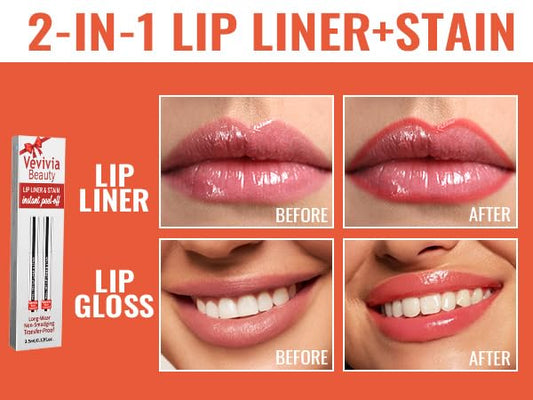 2pcs Lip Stain Peel Off - Lip Liner Stain Long Lasting Waterproof,2-in-1 Lip Liner with Tweezer Nude Matte,Non-Stick Cup,Highly Pigmented，Natural Finish,Stay On All Day,Perfect for Gift (Nude+Mauve)