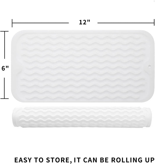Silicone Dish Drying Mat for Multiple Usage,Easy clean,Eco-friendly,Heat-resistant Silicone Mat for Kitchen Counter or Sink,Refrigerator or Drawer Liner Translucent S 12 inches x 6 inches