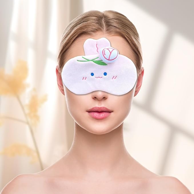 PERFECTSIGHT Rabbit Sleep Eye Masks, Cute Plush Sleep Eye Cover Lightweight Adjustable Eyeshade Faux Fur Mask Cover for Women Men Sleep Travel Nap, Pink Bunny Tulip