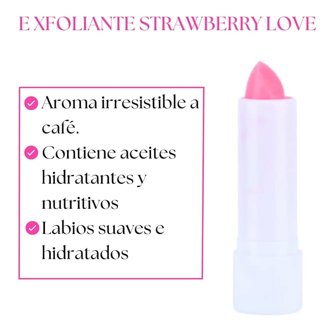 RUBY ROSE COSMETICS - EXFOLIANTE LABIAL CARE LIPS FUN STRAWBERRY LOVE, exfoliante labial en barra, tiene aceites hidratantes y nutritivos!!