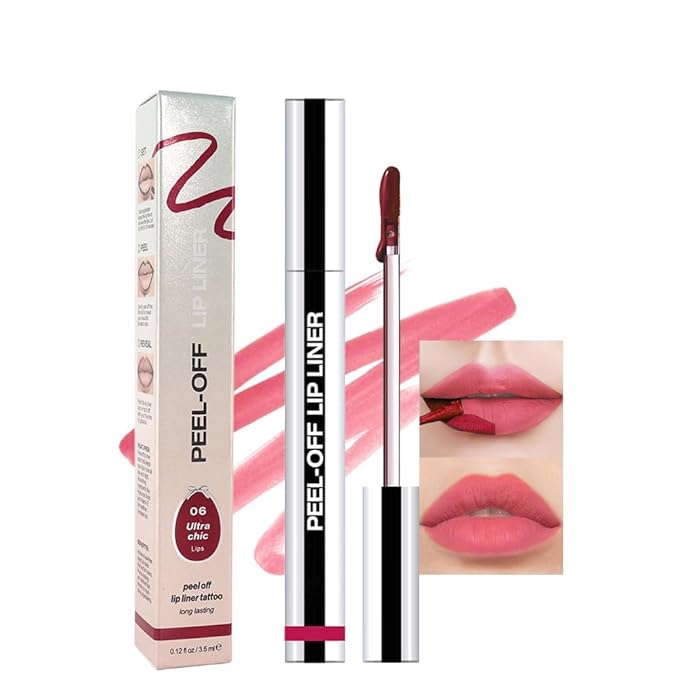 Matte Liquid Lip Stain Peel Off Lip Liner Tattoo - Pinkish Red, Waterproof Smudge-Proof Lip Gloss, Long-Lasting Non-Stick Cup Formula, Natural Peel Off Design for All Skin Types #6