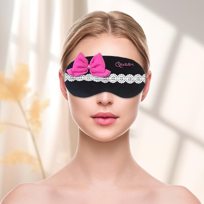 PERFECTSIGHT Bow Sleep Eye Masks, Cute Plush Sleep Eye Cover Lightweight Adjustable Eyeshade Faux Fur Mask Cover for Women Men Sleep Travel Nap