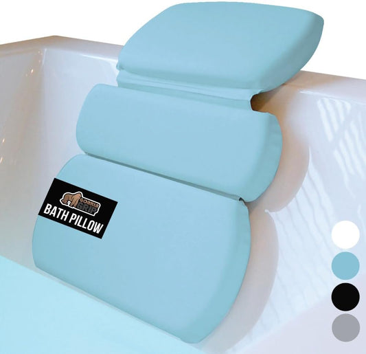 GORILLA GRIP Bath Pillow for Tub, Improved Suction Cups, Luxury Bathtub Pillows, Headrest for Neck and Back Support, Relaxing Home Spa, Hot Tubs and Bathroom Essentials, Gifts for Women, 3 Panel Blue