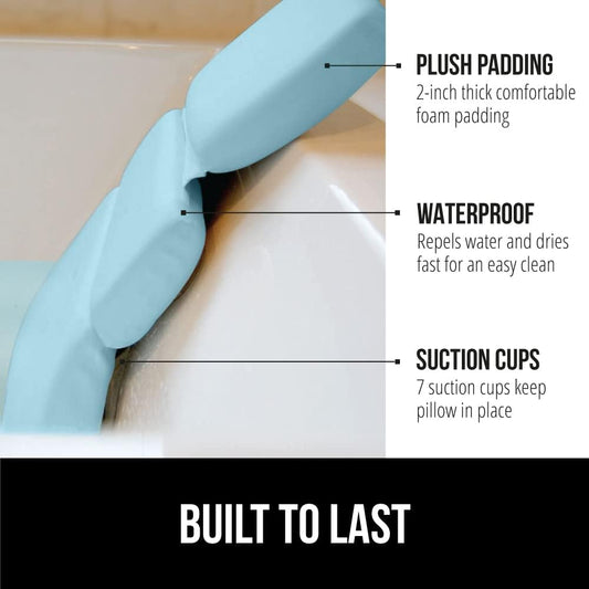 GORILLA GRIP Bath Pillow for Tub, Improved Suction Cups, Luxury Bathtub Pillows, Headrest for Neck and Back Support, Relaxing Home Spa, Hot Tubs and Bathroom Essentials, Gifts for Women, 3 Panel Blue