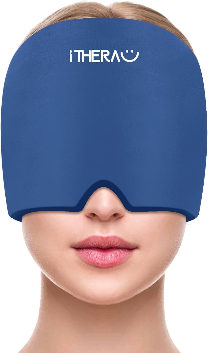 iTHERAU Migraine Relief Cap，Migraine Ice Head Wrap，Headache Ice Hat，Cold Therapy Headache Relief Cap for Migraine Eyes Mask Dark Blue Headache Ice Pack Stress Relief