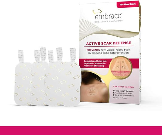 Embrace Active Scar Defense for New Scars, FDA-Cleared Silicone Scar Sheets, 2.4 Inch, Medium, 60 Day Supply (Recommended Treatment)