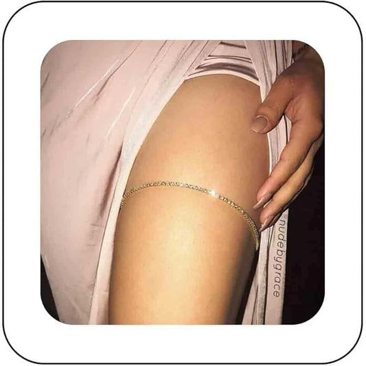 Boho Crystal Thigh Chain Gold Body Chain Leg Chains Body Jewelry Accessories for Women and Girls (Gold)