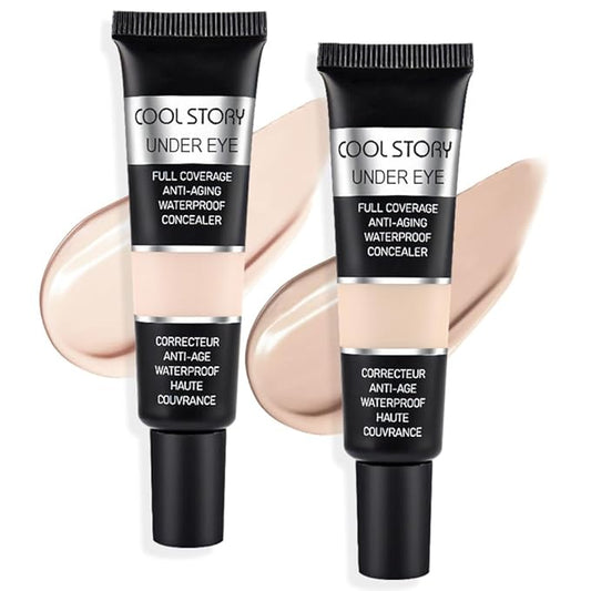 Pro Under Eye Full Coverage Liquid Concealer to Cover Dark Circles, Scars,Redness,Spots,Fine Lines,Corrector Anti-Aging Natural Finish, Moistening Smooth Cream,Waterproof 0.4 * 2 fl oz-Light+Medium