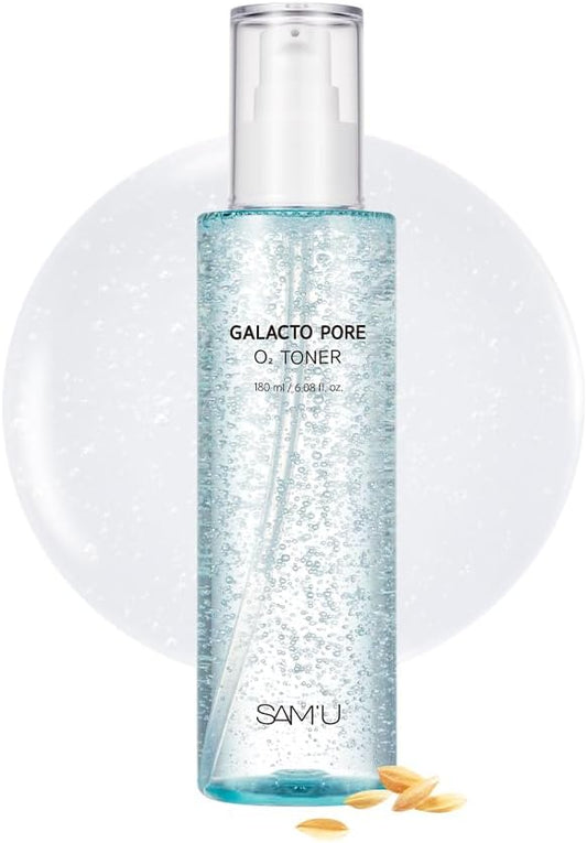SAM'U Galacto Pore O2 Toner, Exfoliating & Pore-Tightening, Oxygen Bubble Galactomyces Toner, Hydrating for Sebum Control & Suitable for All Skin Types, Korean Toners, 6.08 Fl. Oz