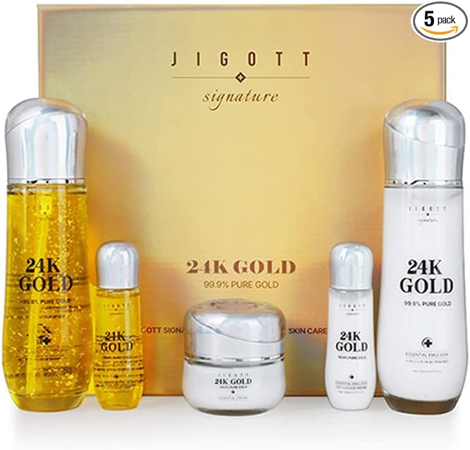 Signature 24K Gold Essential Skin Care 3 Set - Toner (150ml), Emulsion (150ml), Cream (50ml) - Korean Skincare for Healthy and Glowing Skin
