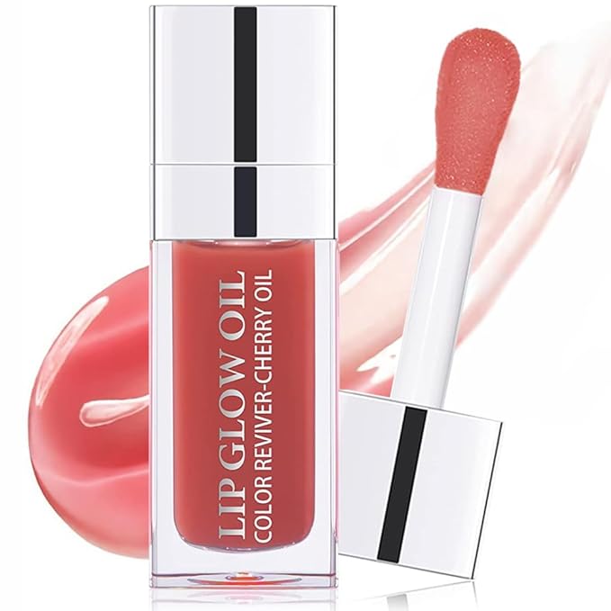 Plumping Lip Oil, Moisturizing Lip Glow Oil, Long Lasting Nourishing Lip Gloss Lip Balm, Non-sticky Transparent Toot Lip Oil Tinted for Lip Care and Dry Lip - Rosewood