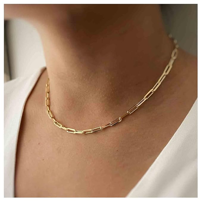 Punk Paper Link Choker Necklace Gold Paperclip Chain Necklace Choker Open Link Chain Necklace Trendy Chain Necklace Jewelry for Women and Girls