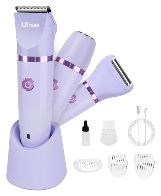 Ufree Bikini Trimmer Electric Razors for Women, Rechargeable Pubic Body Hair Trimmer Electric Shaver for Legs Body Hair, Bikini Shaver IPX7 Waterproof, Gifts for Women, Purple
