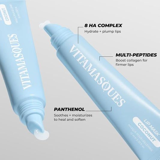 Vitamasques Overnight Lip Mask - Hydrating Coconut Flavor Lip Balm Moisturizer with Vitamins & Natural Oil Hydrates, Nourishes & Plumps Lips Area - Korean Skin Care Lip Care Products (Pack of 3)