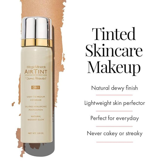 Jerome Alexander MagicMinerals AirTint Tinted Moisturizer AirBrush Spray Light Shade | Tinted Moisturizer Spray with Anti-Aging Ingredients | Medium