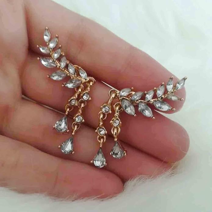 Boho Rhinestone Ear Crawler Earrings Gold Crystal Wing Ear Climber Earrings Angel Wing Crystal Dangle Earrings Cz Wing Studs Earrings Jewelry for Women and Girls