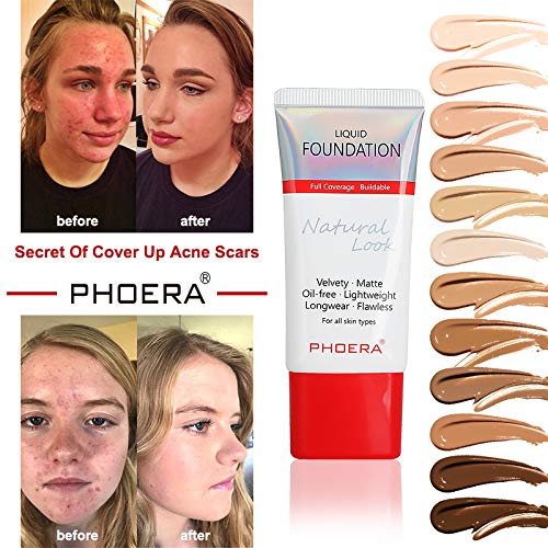 AQUAPURITY PHOERA Full Coverage Foundation New Formula Waterproof Long Lasting Oil Free Velvet Matte Liquid Foundation for Oily Skin Flawless Makeup Base Cream Concealer (101 Porcelain)
