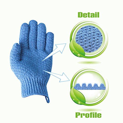 EvridWear Exfoliating Dual Texture Bath Gloves for Shower, Spa, Massage and Body Scrubs, Dead Skin Cell Remover (2 Pairs Moderate)