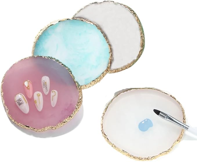 Resin Nail Art Palette, Nail Art Painting Mixed Color Palette Gold Edge Nail Gel Color Makeup Display Board (3#Blue)